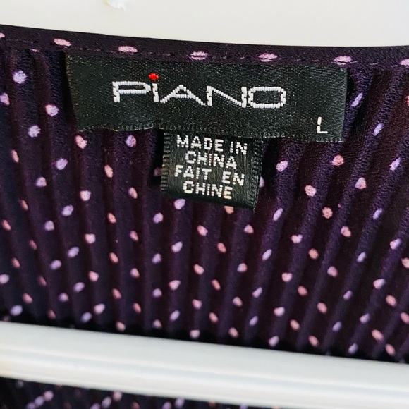 PIANO  Blouse, Purple Accents/Trim, Bell Sleeves, Accordian, Size L - Picture 3 of 4